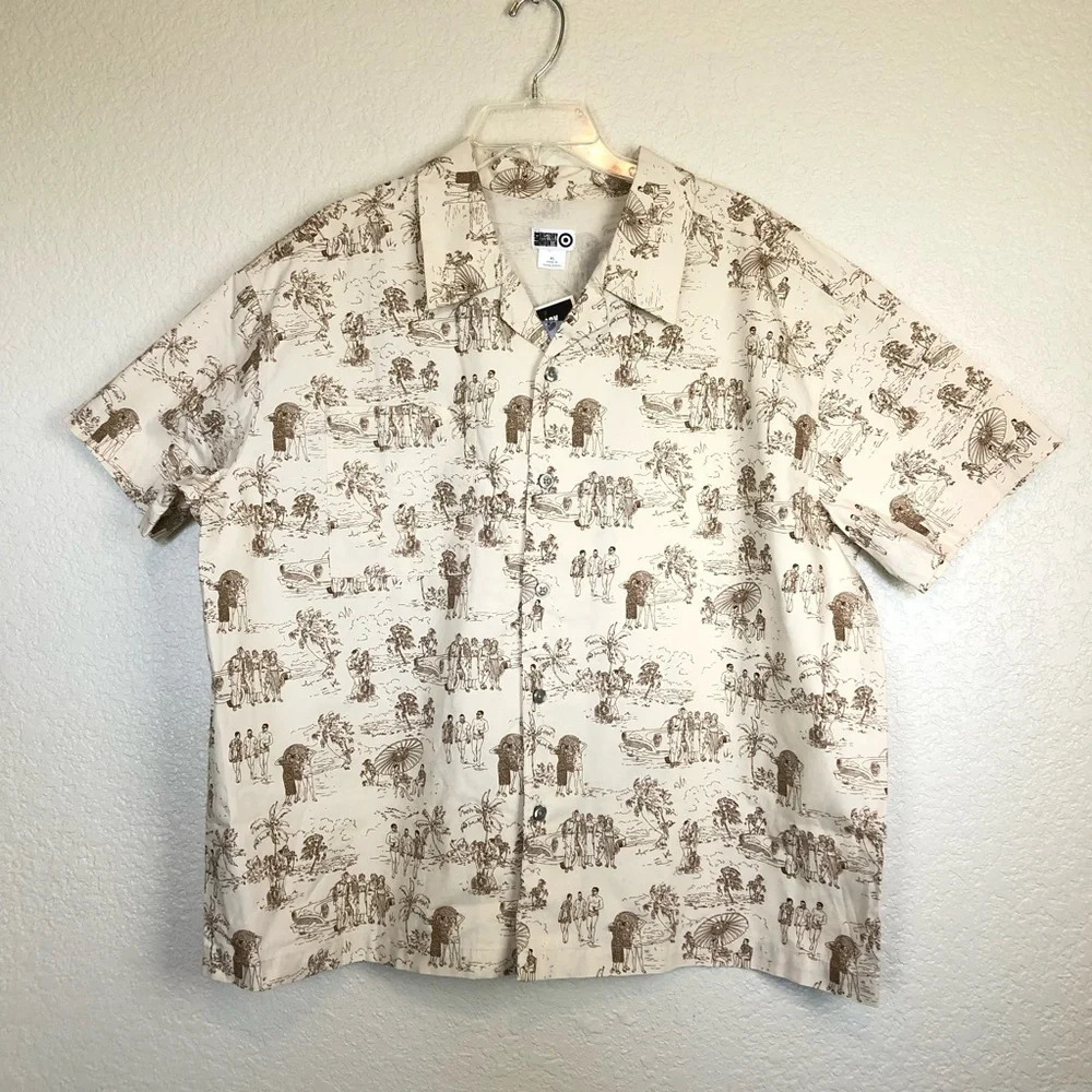 House of Aama Target Black History Month Print Button Down Tan Cabana Shirt XL